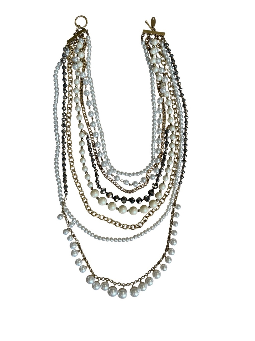 🫶🏻 Ann Taylor Multi-Strand Pearl and Chain Necklace in White and Gold - Picture 2 of 2